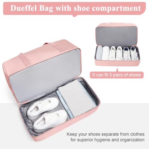 Travel Duffle Bag with Shoe Compartment, XL Weekender Bags for Women - color: B-Pink, size: Extra Large