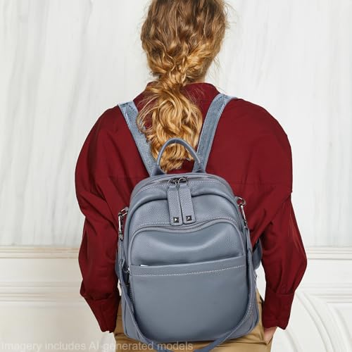 BOYATU Genuine Leather Backpack Purse Women: Convertible Elegant Backpacks - color: 03 Medium-haze Blue