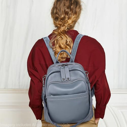 BOYATU Genuine Leather Backpack Purse Women: Convertible Elegant Backpacks - color: 03 Medium-haze Blue