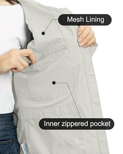 Outdoor Ventures Packable Rain Jacket Women Waterproof Raincoat with Hood - color: Ice Grey, size: Medium