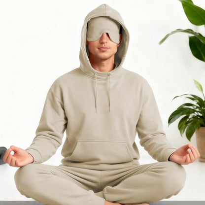 Ainangua Mens Oversized Pullover Essentials Hoodie with Eye Mask Built In Comfor Airplane Mode Travel Sleep Wearable Blanket - color: Khaki, size: Small
