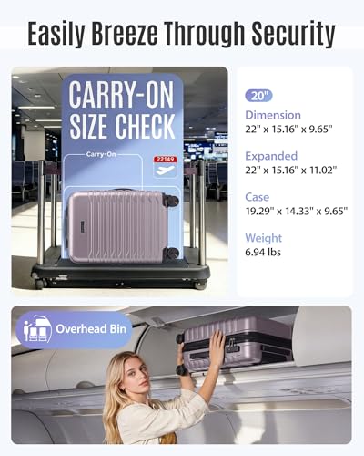 LIGHT FLIGHT Expandable 20" Carry On Luggage 22x14x9, TSA Lock, Rose Purple - color: Rose Purple