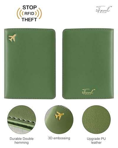 Passport Holder for Travel Essentials RFID Blocking PU Leather - color: Army Green