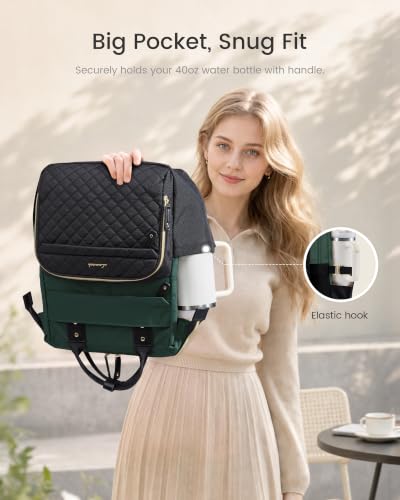 LOVEVOOK Laptop Backpack Women Quilted Teacher Nurse Work Backpack Purse - color: Green Black, size: 15.6 inch-Cup