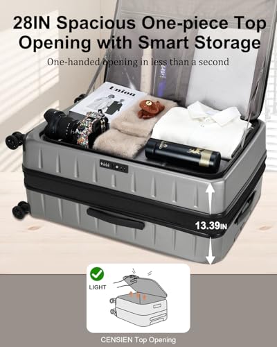 CENSIEN Expandable Luggage Sets, 20 Inch Carry On Luggage 28 Inch Suitcases - color: Gray, size: 20/28 Inch EXT