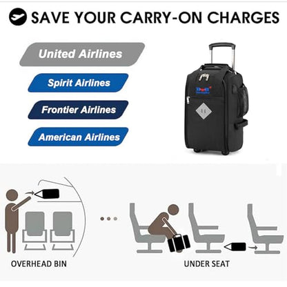 17x10x9 Inches Rolling Personal Item Under Seat Travel Bag Suitable For United Airlines, Not Suitcase, Rolling Travel Bag Design - color: Black