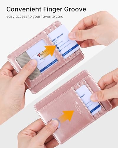 Teskyer Slim Minimalist Wallet for Men, RFID Front Pocket Card Holder - color: Rose Gold
