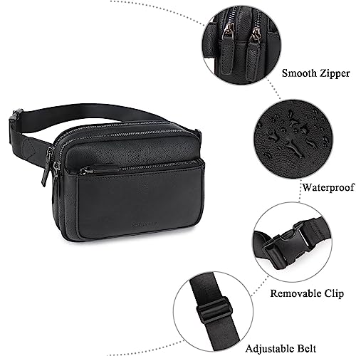 Fanny Packs for Women, Large Vegan Leather Waterproof Belt Bag, Black - color: Black