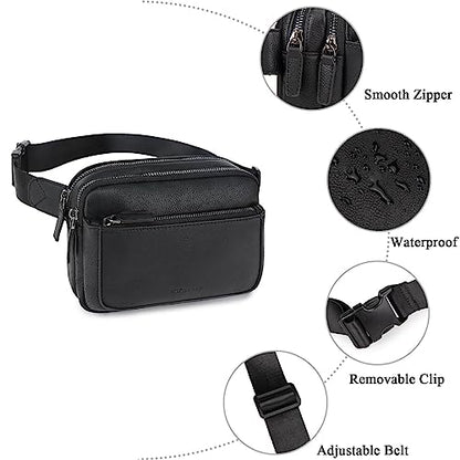 Fanny Packs for Women, Large Vegan Leather Waterproof Belt Bag, Black - color: Black