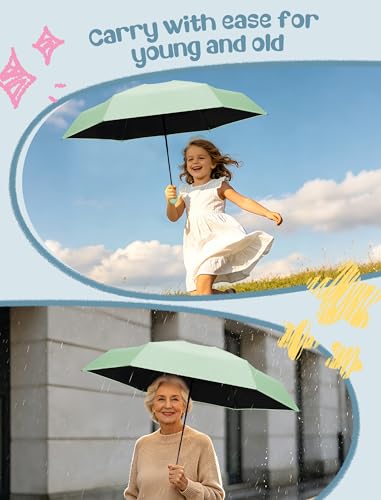 Jorilis Mini Compact Travel Umbrella with Case, Pocket Size UV Sun & Rain - color: Mint Green