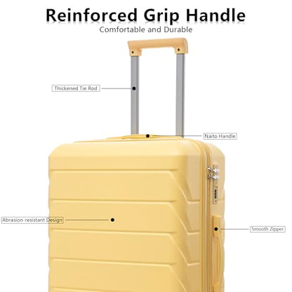 Hardshell Luggage Sets, Lightweight Stripes Suitcases with Spinner Wheels, Yellow-220 - color: Yellow-220, size: 20/24/28 Inch
