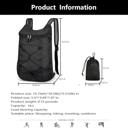 levayhill 16L Foldable Hiking Backpack,Small Packable Daypack,Black - color: Black