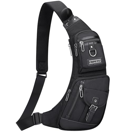 WITZMAN Slim Sling Bag for Men Crossbody Lightweight Chest Bag Casual - color: Black