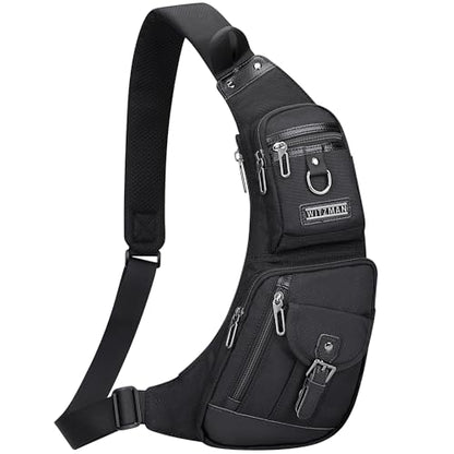 WITZMAN Slim Sling Bag for Men Crossbody Lightweight Chest Bag Casual - color: Black