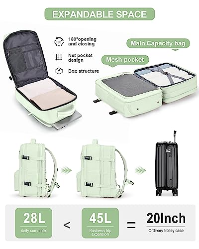 WONHOX Large Travel Laptop Backpack Expandable Flight Approved Backpack Carry on Backpack for Women Men Waterproof 17inch Laptop Daypack Hiking Work Backpack with Shoe Compartment Mint Green - color: A7-mintgreen