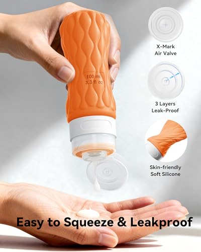 Travel Bottles for Toiletries Silicone Travel Size Containers 3.4oz 1.7oz - color: Retro Sunlight