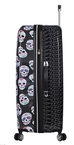 Betsey Johnson 30 Inch Checked Luggage Collection - Expandable Scratch Resistant (ABS + PC) Hardside Suitcase - Designer Lightweight Bag with 8-Rolling Spinner Wheels - color: Skull Party