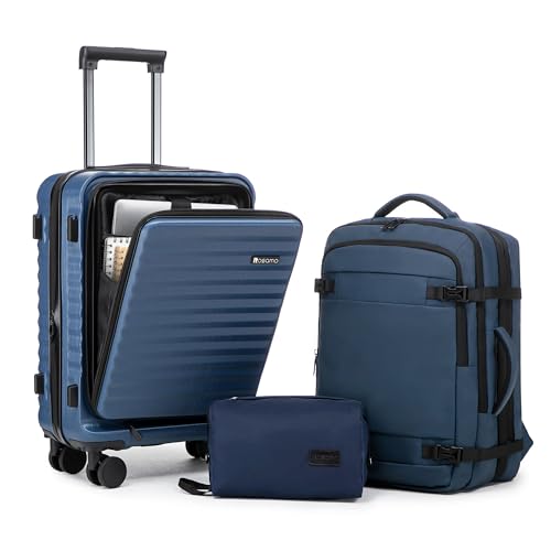 Rosamo 3 Piece Carry On Luggage Set, 20 Inch Front Opening Hardside Suitcase, Spinner Wheels, TSA Lock - color: DarkBlue