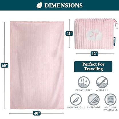 PAVILIA Travel Blanket Pillow, Soft Ribbed Fleece Airplane Blanket, Pink - color: Pink