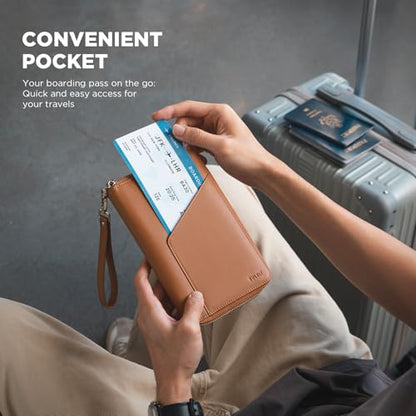 VULKIT Family Passport Holder for 4 Passports, RFID Blocking Travel Wallet - color: Brown