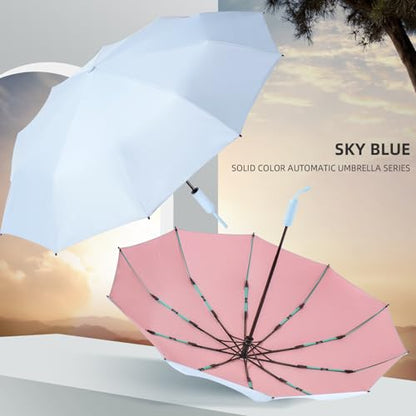 Folding Umbrella Anti-UV Compact Durable Folding Umbrella Auto Open Close Windproof Travel Umbrella Premium Grip Fits Backpack - color: Sky Blue