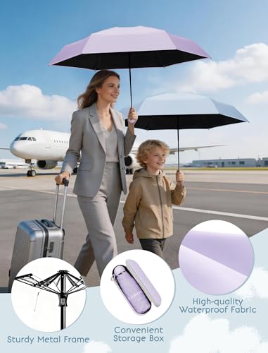 Jorilis Mini Compact Travel Umbrella with Case, Pocket Size UV Sun & Rain - color: Purple