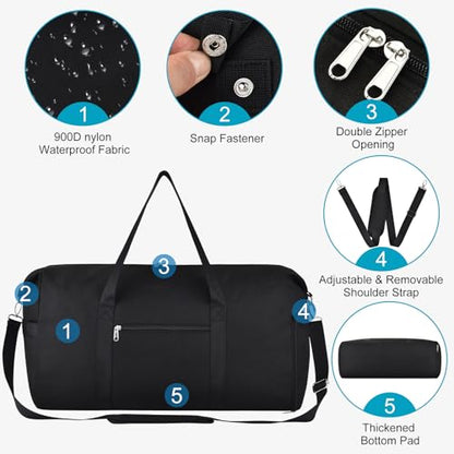 Carry On Luggage 22x14x9 Airline Approved, 40L Gym Duffle Bag for Travel - color: Black, size: 40L