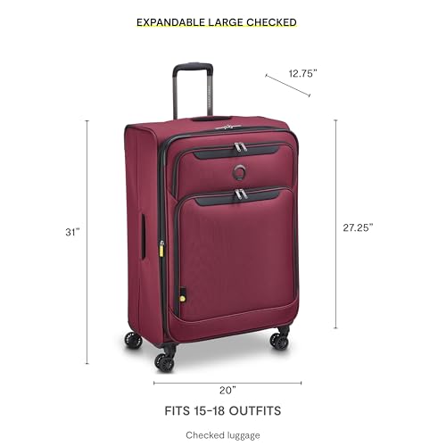 DELSEY PARIS Sky Max 3.0, 28 Inch Checked-Large Luggage, Burgundy | Checked-In Suitcase, Softside, Lightweight Durable Construction, Double Spinner Wheels, Soft Touch Carry handle - color: Burgundy, size: Checked-Large, 28 Inch
