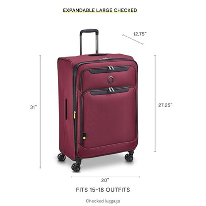 DELSEY PARIS Sky Max 3.0, 28 Inch Checked-Large Luggage, Burgundy | Checked-In Suitcase, Softside, Lightweight Durable Construction, Double Spinner Wheels, Soft Touch Carry handle - color: Burgundy, size: Checked-Large, 28 Inch