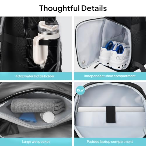 TOPEAST Basketball Backpack Sports Bag with Shoe Compartment & Ball Holder - color: Black