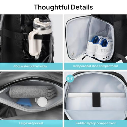 TOPEAST Basketball Backpack Sports Bag with Shoe Compartment & Ball Holder - color: Black