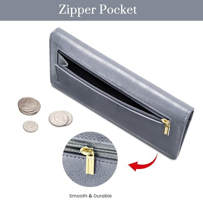 Airkit Slim Women's Wallet, Thin RFID Blocking Wallet for Ladies, Minimalist Credit Card Holder with Zipper Pocket, Satin Blue - color: Satin Blue