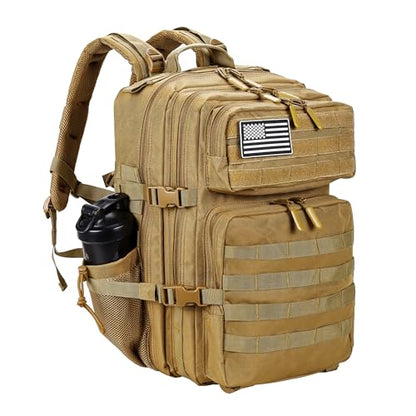 LHI Military Tactical Backpack for Men and Women 45L Army 3 Days Assault Pack Bag Large Rucksack with Molle System Khaki - color: Khaki