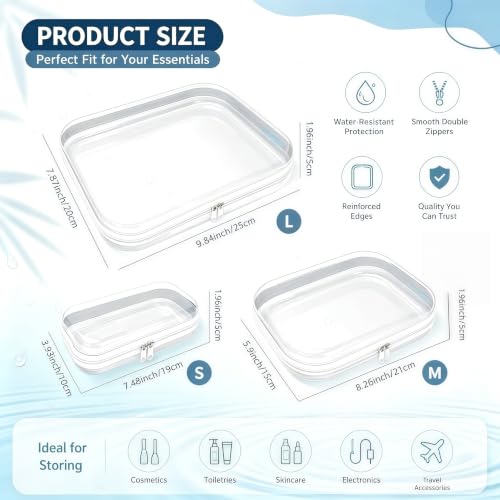Clear Hard Shell Zipper Case, 3 Pack Travel & Diaper Bag Organizer Pouches - size: SML
