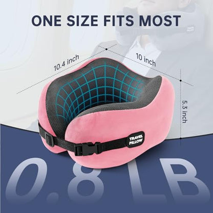 Neck Pillow Travel Pillow Memory Foam Adjustable Clasp for Airplane - color: Pink