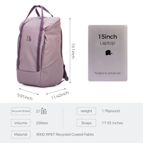 INUK Travel Laptop Backpack, 25L Recycled Waterproof Light Daypack - color: Misty Purple