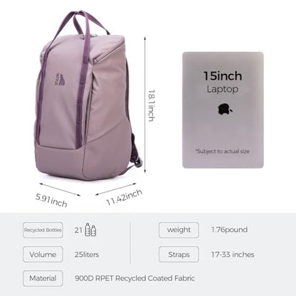 INUK Travel Laptop Backpack, 25L Recycled Waterproof Light Daypack - color: Misty Purple