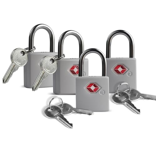 TSA Locks for Luggage, Suitcase, Small Padlock with Key, Metal - color: Gray