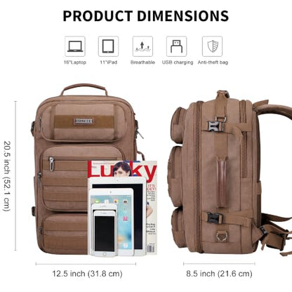 WITZMAN Travel Backpack for Men Flight Approved Fits 16" Laptop - color: Brown