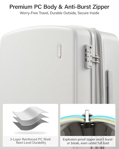 Hanke 28 Inch Expandable Large Checked Luggage, Hard Shell with Side Hook - color: Smoke White, size: 28 Inch EXT