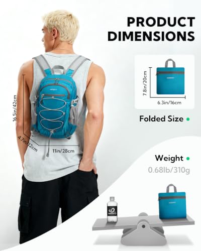 WATERFLY Small Lightweight Packable Backpack, Mini Foldable Travel Daypack - color: Blue