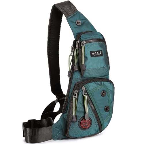 NICGID Sling Bag Chest Shoulder Backpack Crossbody Daypack for Men Women - color: Dark Green