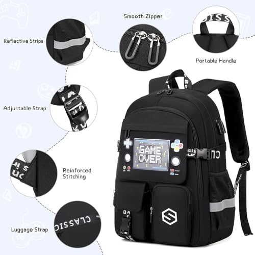 Scothen Boys Backpack, Cool Luminous Kids School Backpacks with Lunch Bag - color: Black