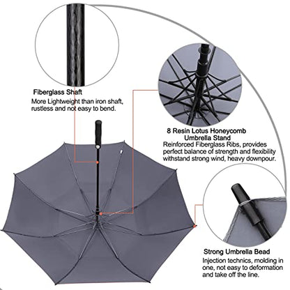 G4Free 47/54/62/68/72 Inch Golf Umbrella Windproof Auto Open Large Umbrella - color: Grey, size: 68 inch