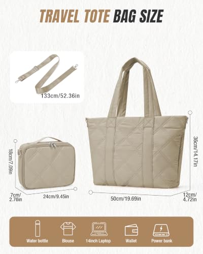 suradar Puffy Tote Bag for Women with Laptop Compartment Handbags - color: A2-khaki