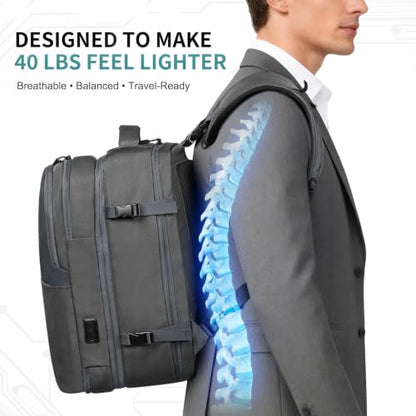 35L Expandable 2 in 1 Travel Backpack for 16 Inch Laptop Gray - color: Gray