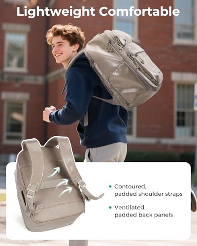 BAGSMART 30L Travel Backpack, 15.6 Inch Carry On Backpack Flight Approved, Water Resistant Weekender Bag Daypack, Camel