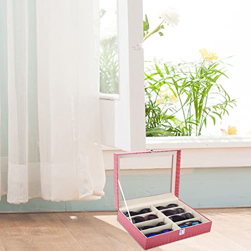 AUTOARK Leather 8 Piece Eyeglasses Storage and Sunglass Glasses Display Case Organizer - color: Rose Red/Beige
