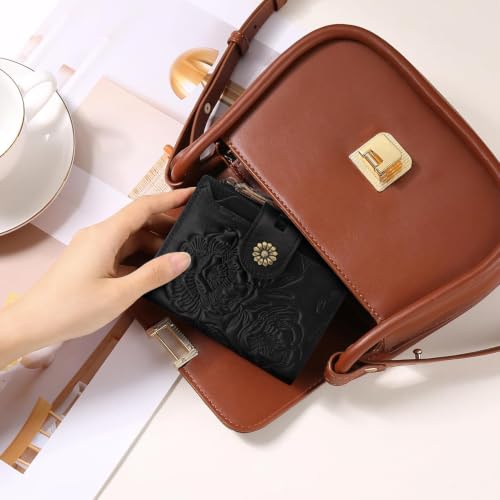 Womens Wallet,RFID Blocking Leather Wallet Womens Bifold Card Holder Small Compact Wallet for Women with Removable ID Window(yhblack) - color: c2-embossed black