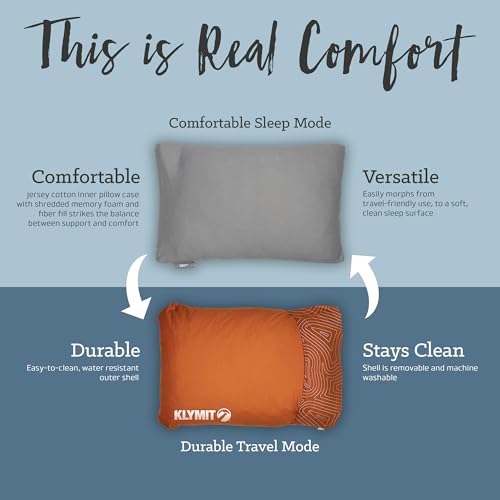 Klymit Drift Camping Pillow, Shredded Memory Foam Travel Pillow with Reversible Cover for Outdoor Use, Green, Regular